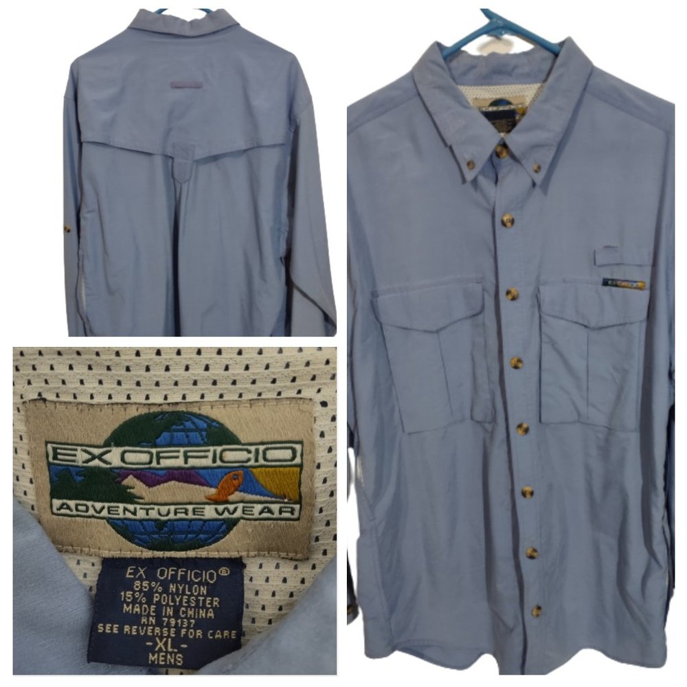 Ex Officio Blue Fishing Shirt Sz XL